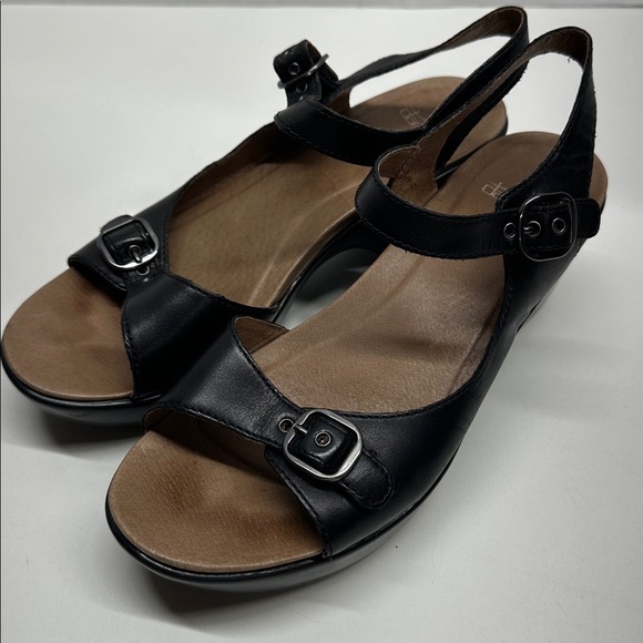 Dansko Joanie Platform Sandals Shoes Open Toe Buckle Leather Black Size 40 US 10 - Picture 7 of 12